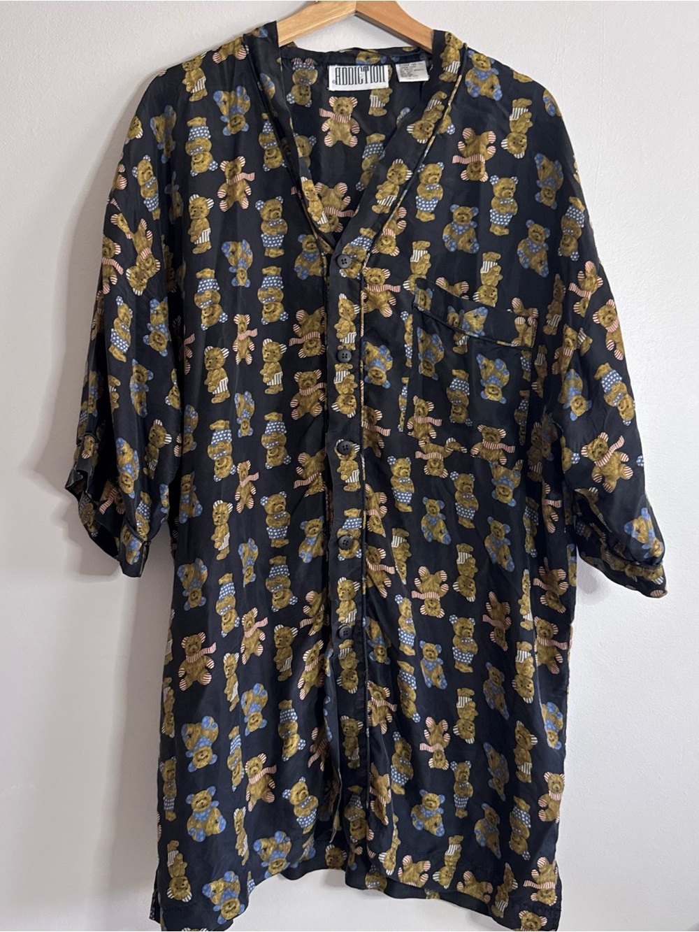 Vintage 90s Silk Addiction Teddy Bear Printed Nightshirt Large